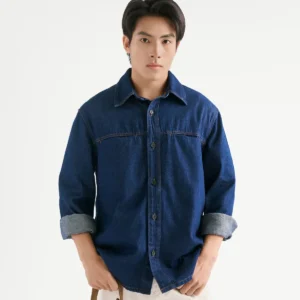 Áo Denim Nam Tay Dài Chỉ Vàng Form Regular